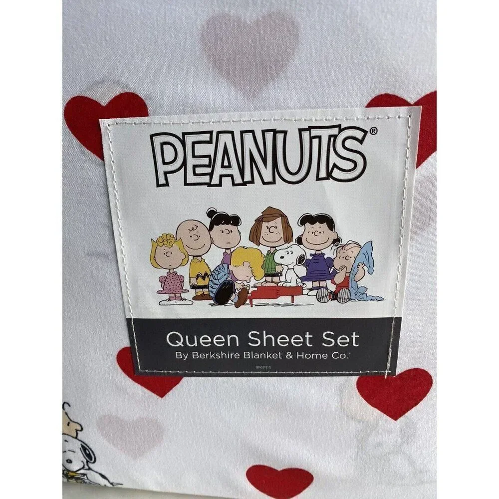 Peanuts Snoopy Charlie Brown‎ Red Hearts Valentines Day QUEEN Size Sheet Set NEW